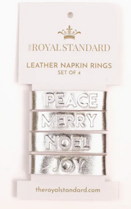 The Royal Standard Christmas Tiding Silver Embossed Leather Napkin Rings