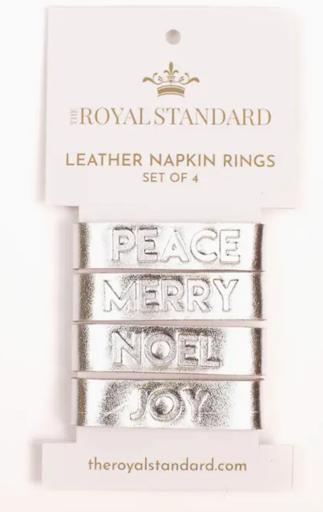 The Royal Standard Christmas Tiding Silver Embossed Leather Napkin Rings