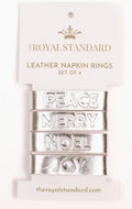 The Royal Standard Christmas Tiding Silver Embossed Leather Napkin Rings